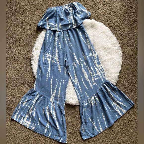 Japna Pants Romper Ruffle Top Wide Leg Blue Womens Size XS - Picture 1 of 6